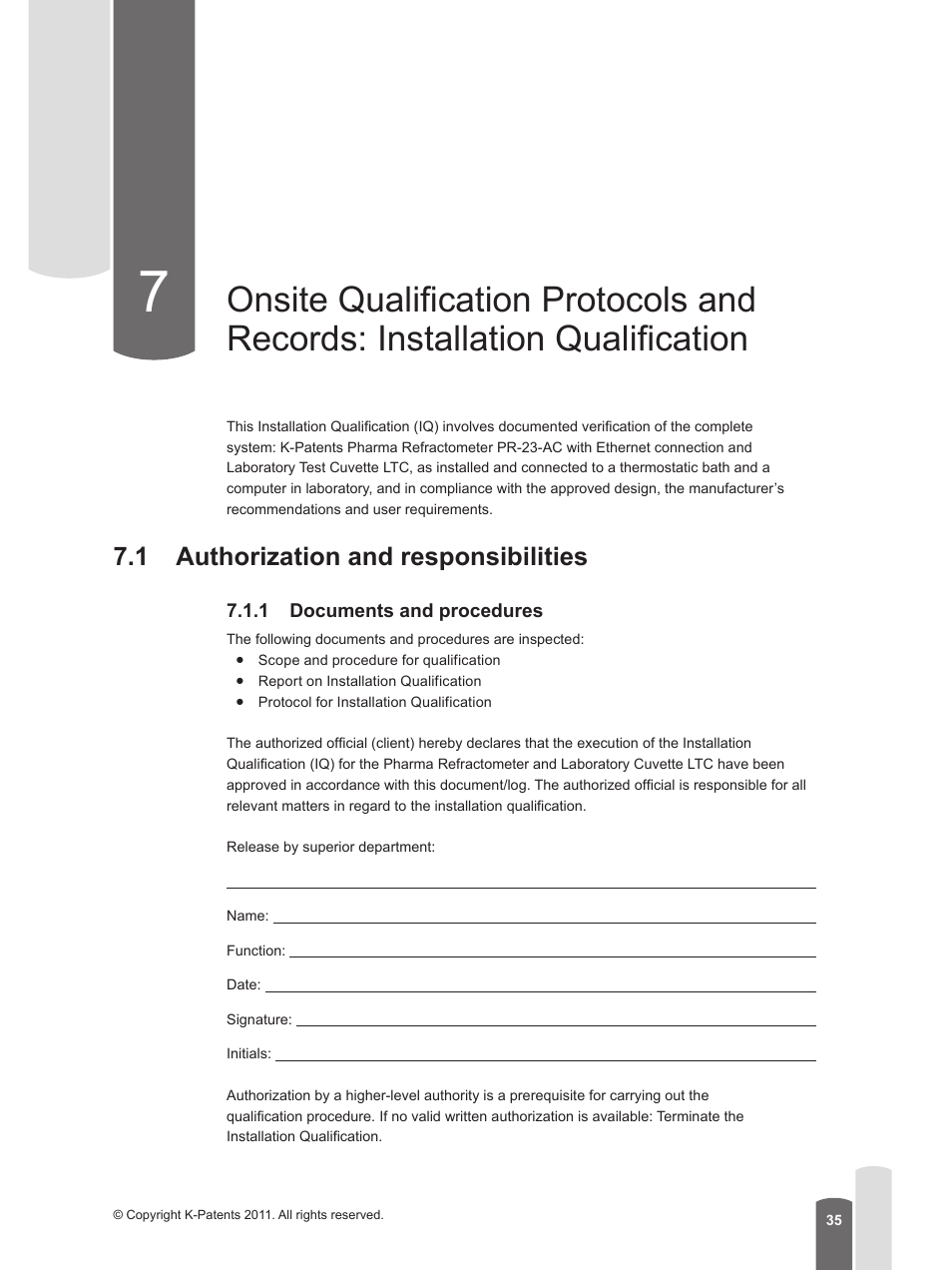 1 authorization and responsibilities, 1 documents and procedures | K-Patents PR-23 for K-Patents User Manual | Page 35 / 62