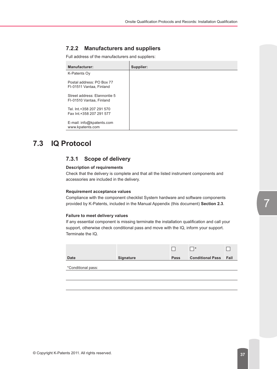 2 manufacturers and suppliers, 3 iq protocol, 1 scope of delivery | K-Patents PR-23 for K-Patents User Manual | Page 37 / 62