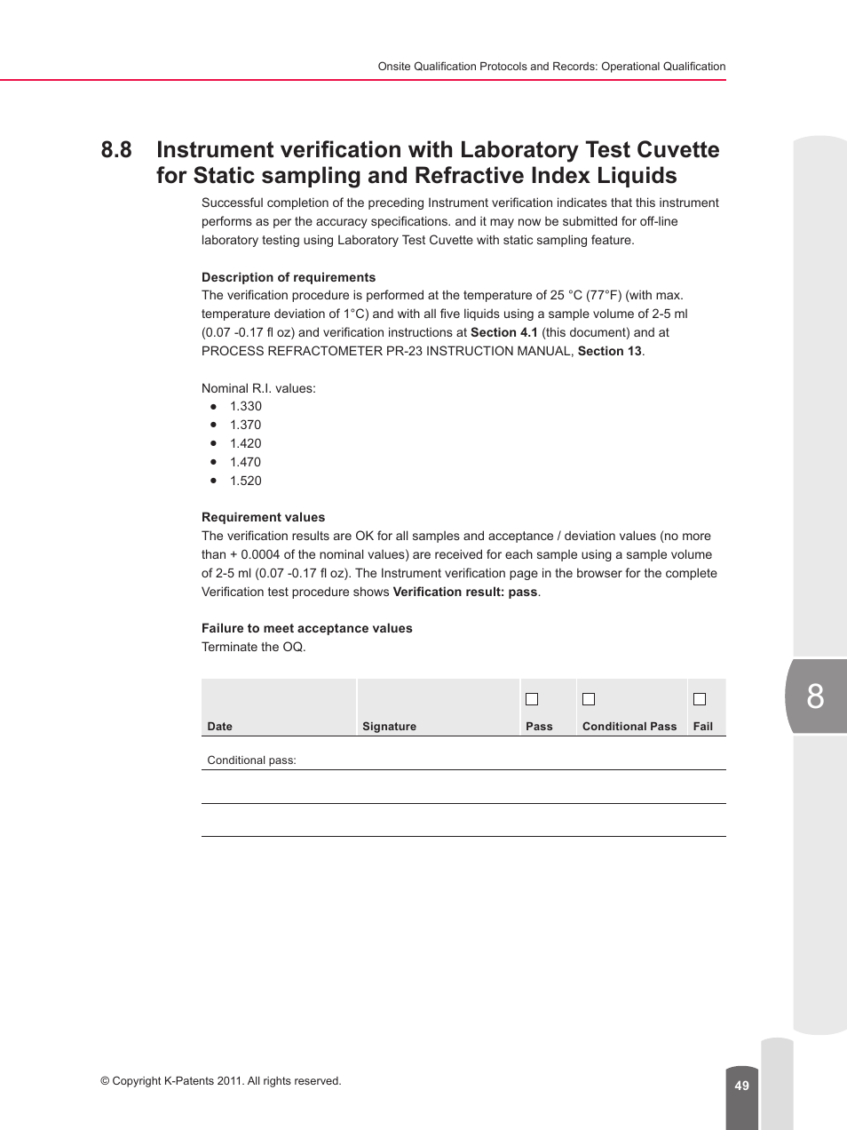 Refractive index liquids | K-Patents PR-23 for K-Patents User Manual | Page 49 / 62