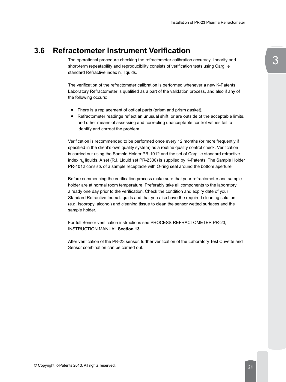 6 refractometer instrument verification | K-Patents PR-23 for K-Patents Appendix User Manual | Page 21 / 56