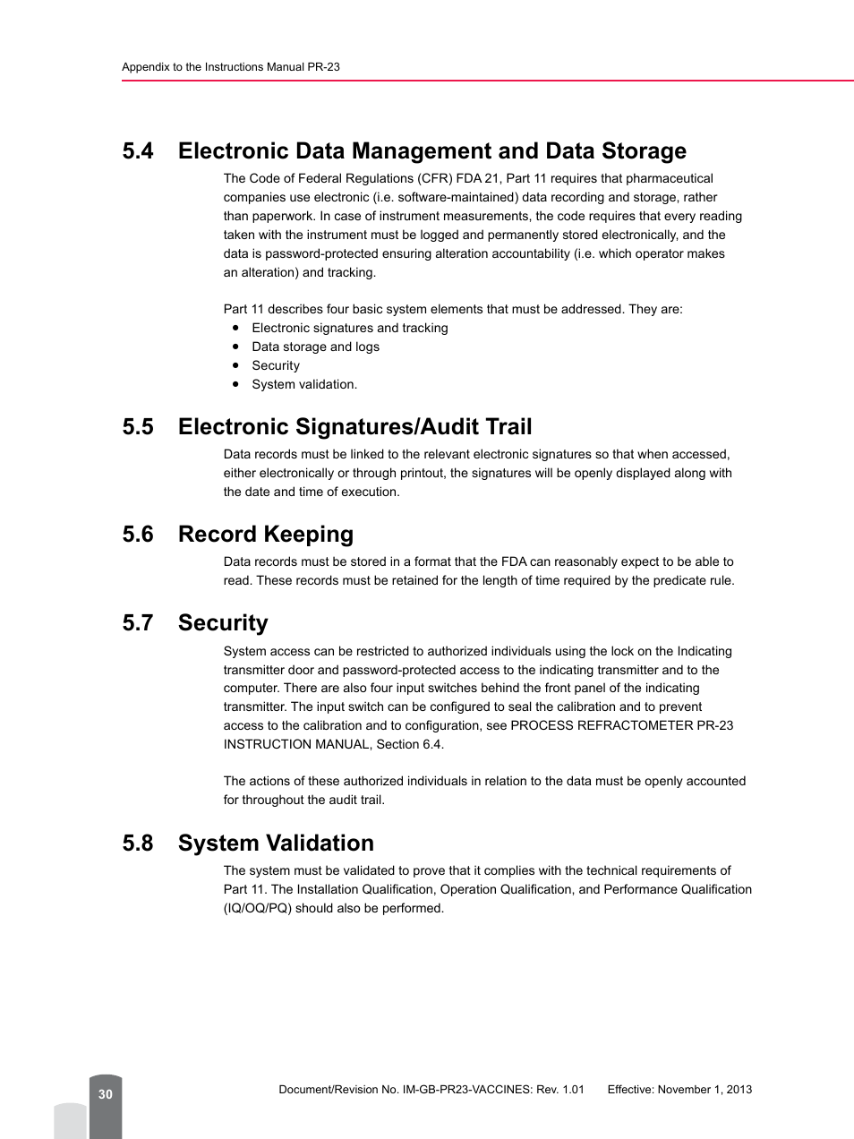 4 electronic data management and data storage, 5 electronic signatures/audit trail, 6 record keeping | 7 security, 8 system validation | K-Patents PR-23 for K-Patents Appendix User Manual | Page 30 / 56