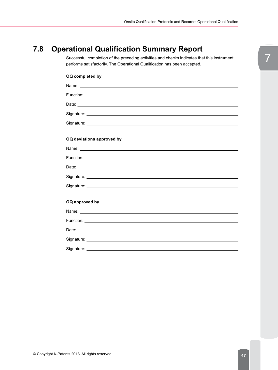 8 operational qualification summary report | K-Patents PR-23 for K-Patents Appendix User Manual | Page 47 / 56