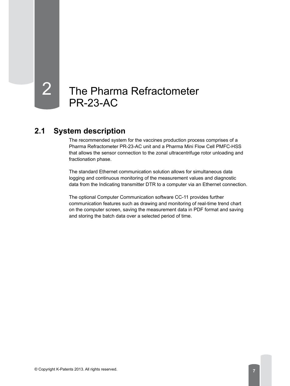 2 the pharma refractometer pr-23-ac, 1 system description, The pharma refractometer pr-23-ac | K-Patents PR-23 for K-Patents Appendix User Manual | Page 7 / 56