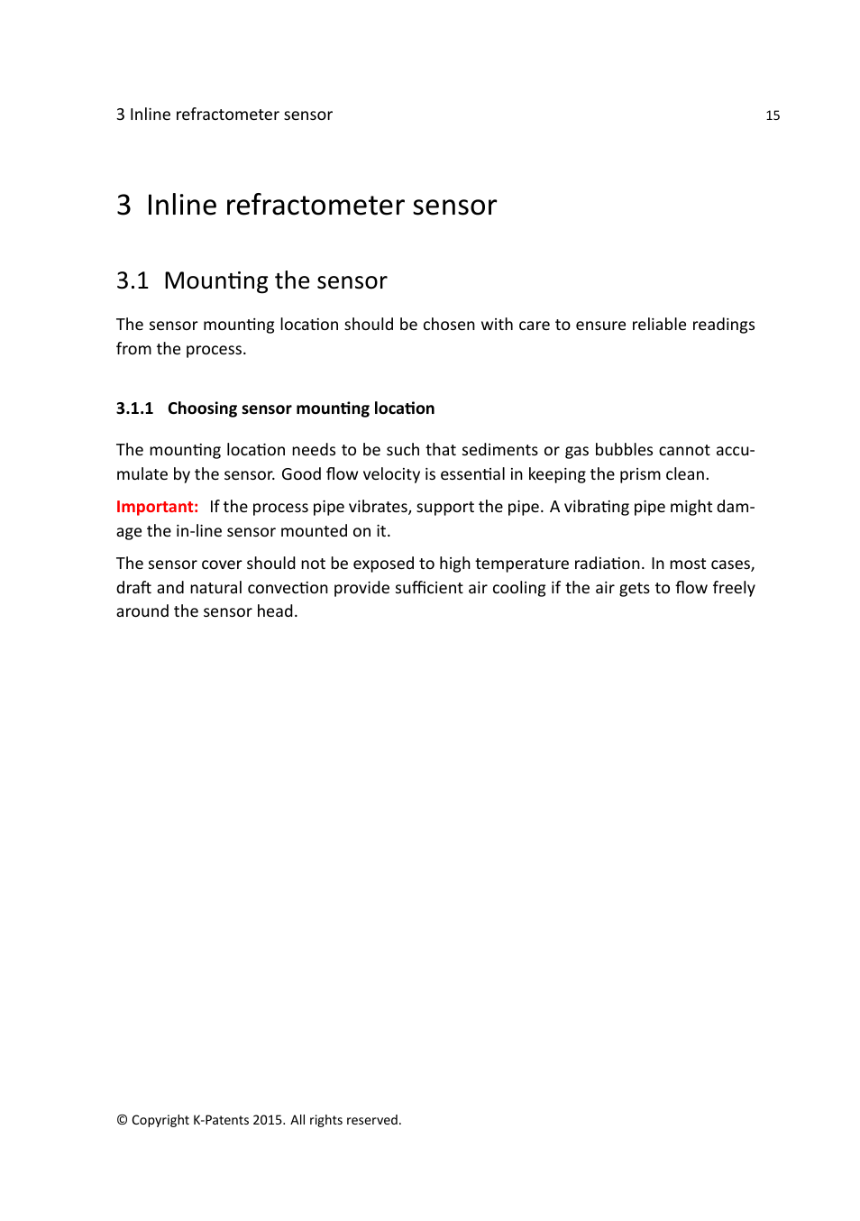 3 inline refractometer sensor, 1 mounting the sensor | K-Patents PR-33-S User Manual | Page 19 / 44