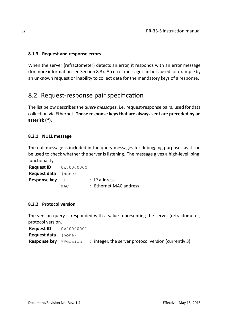 2 request-response pair speciﬁcation | K-Patents PR-33-S User Manual | Page 36 / 44