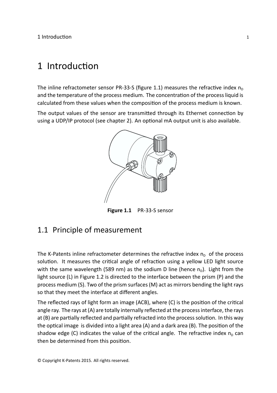 1 introduction, 1 principle of measurement | K-Patents PR-33-S User Manual | Page 5 / 44