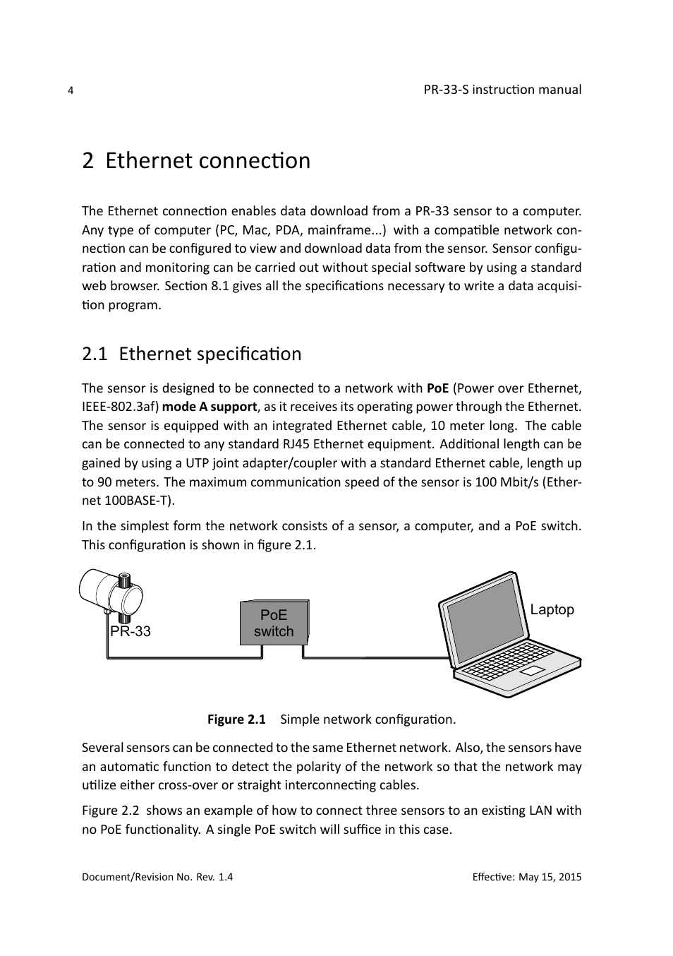 2 ethernet connection, 1 ethernet speciﬁcation | K-Patents PR-33-S User Manual | Page 8 / 44