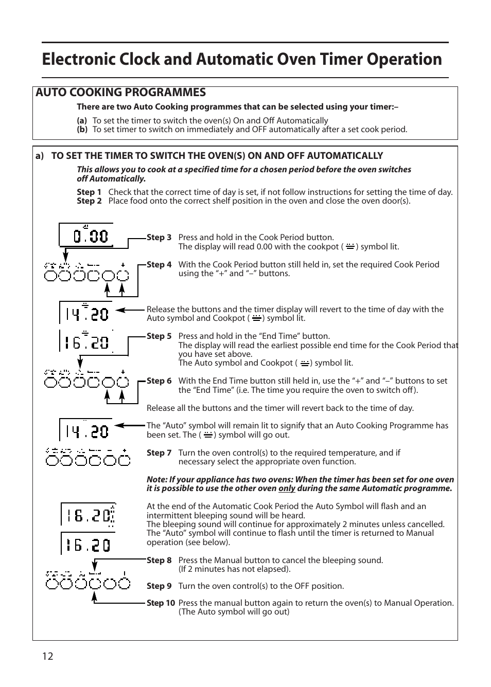 Auto cooking programmes | Creda R010E User Manual | Page 12 / 36