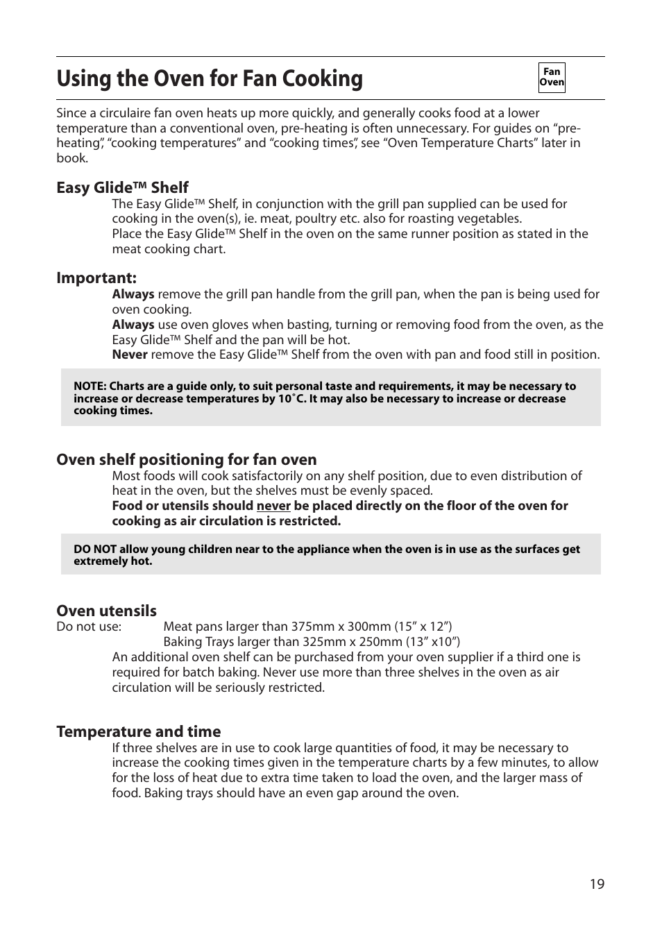 Using the oven for fan cooking | Creda R010E User Manual | Page 19 / 36