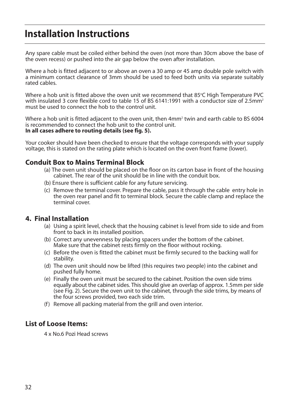 Installation instructions | Creda R010E User Manual | Page 32 / 36
