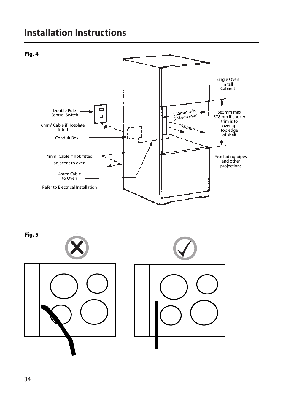 Installation instructions, Fig. 4 fig. 5 | Creda R010E User Manual | Page 34 / 36