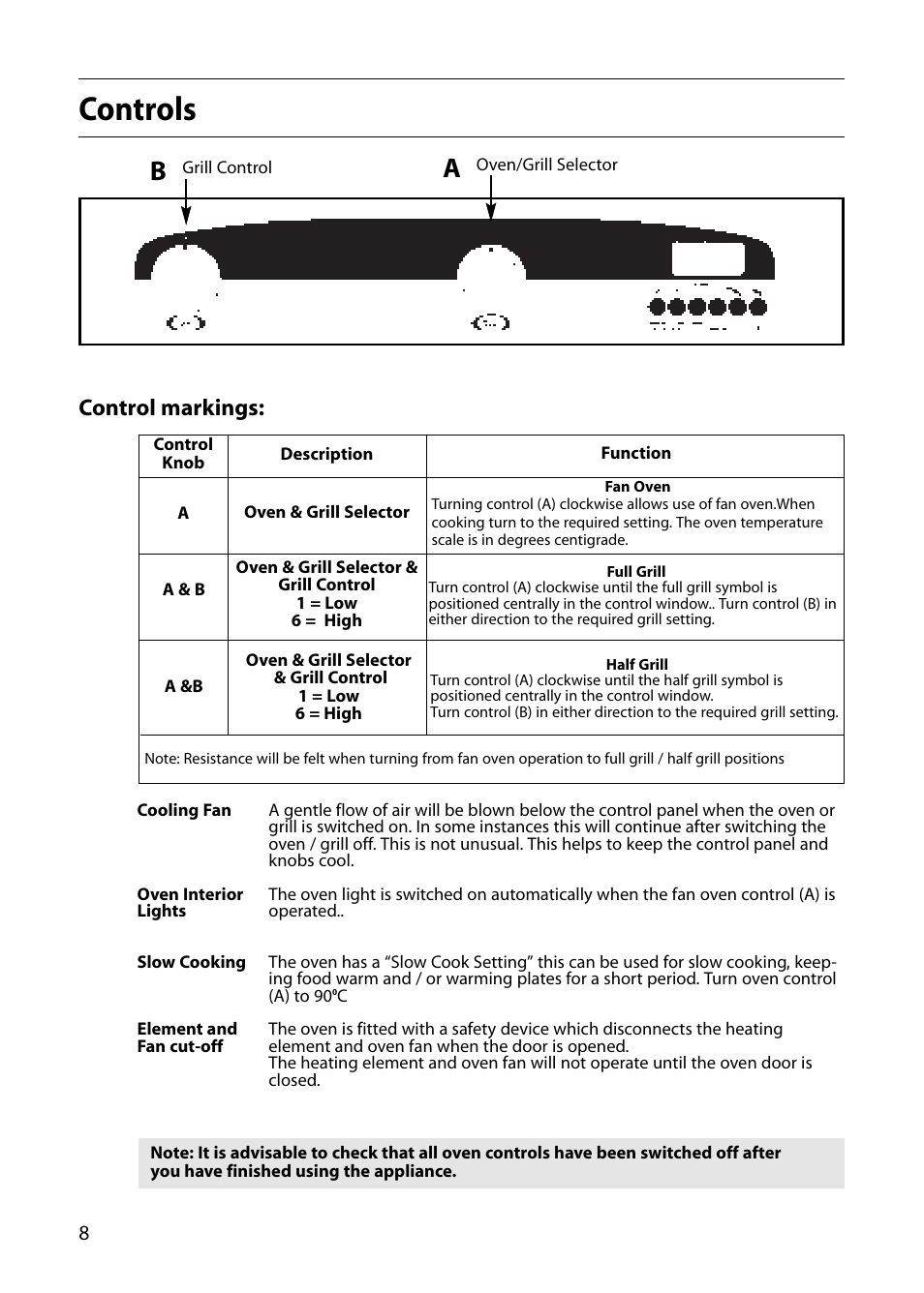 Controls, Control markings | Creda R010E User Manual | Page 8 / 36