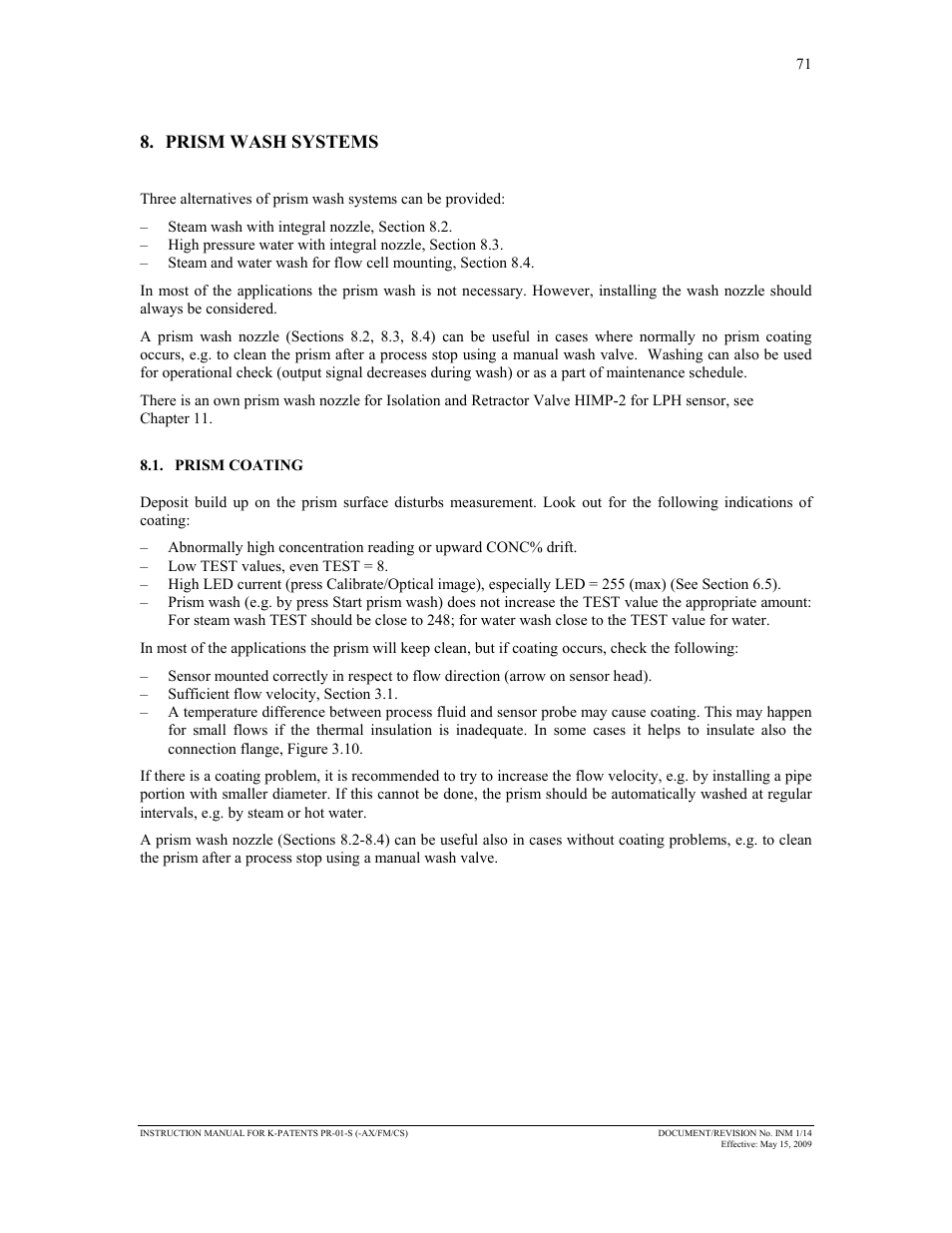 Prism wash systems | K-Patents PR-01-S User Manual | Page 73 / 107