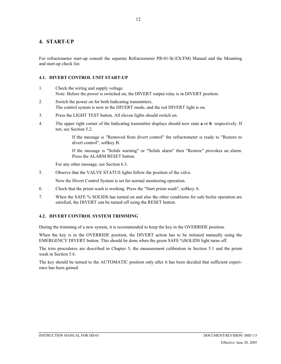 Start-up, Divert control unit start-up, Divert control system trimming | 4 start-up | K-Patents DD-01 User Manual | Page 13 / 37
