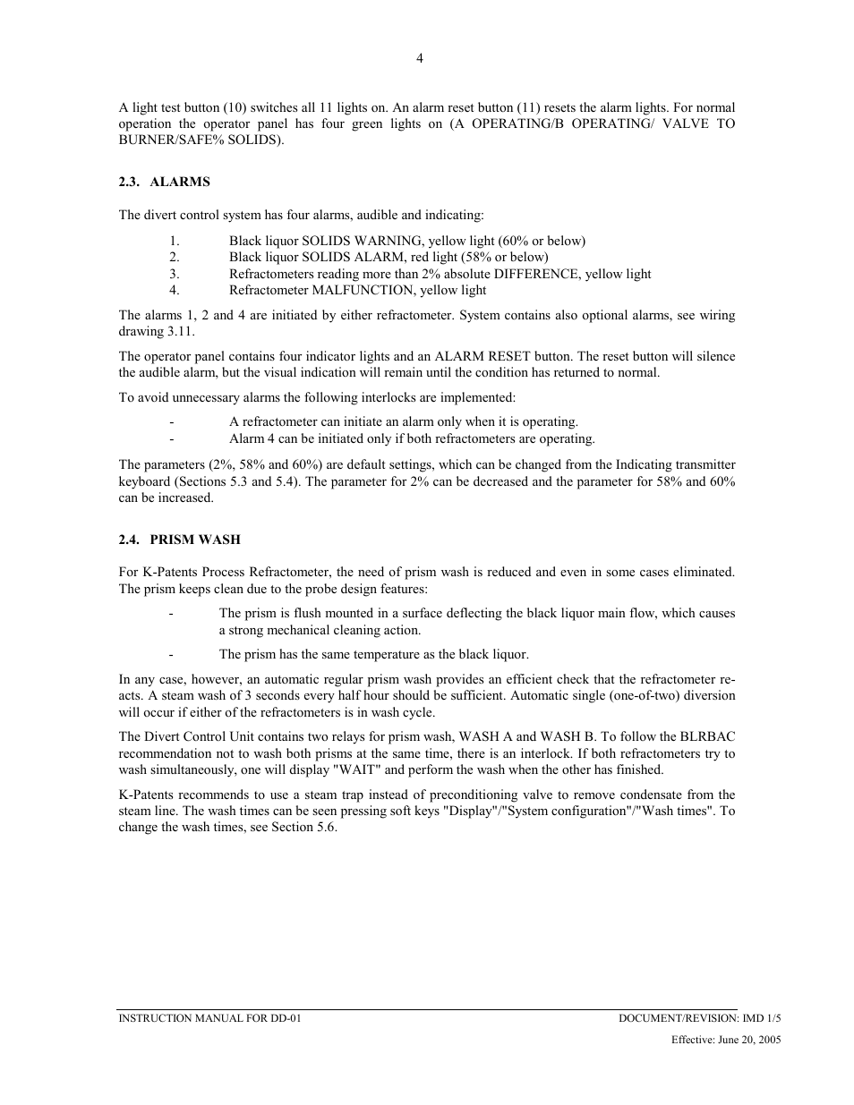 Alarms, Prism wash, 3 alarms 2.4 prism | Wash | K-Patents DD-01 User Manual | Page 5 / 37