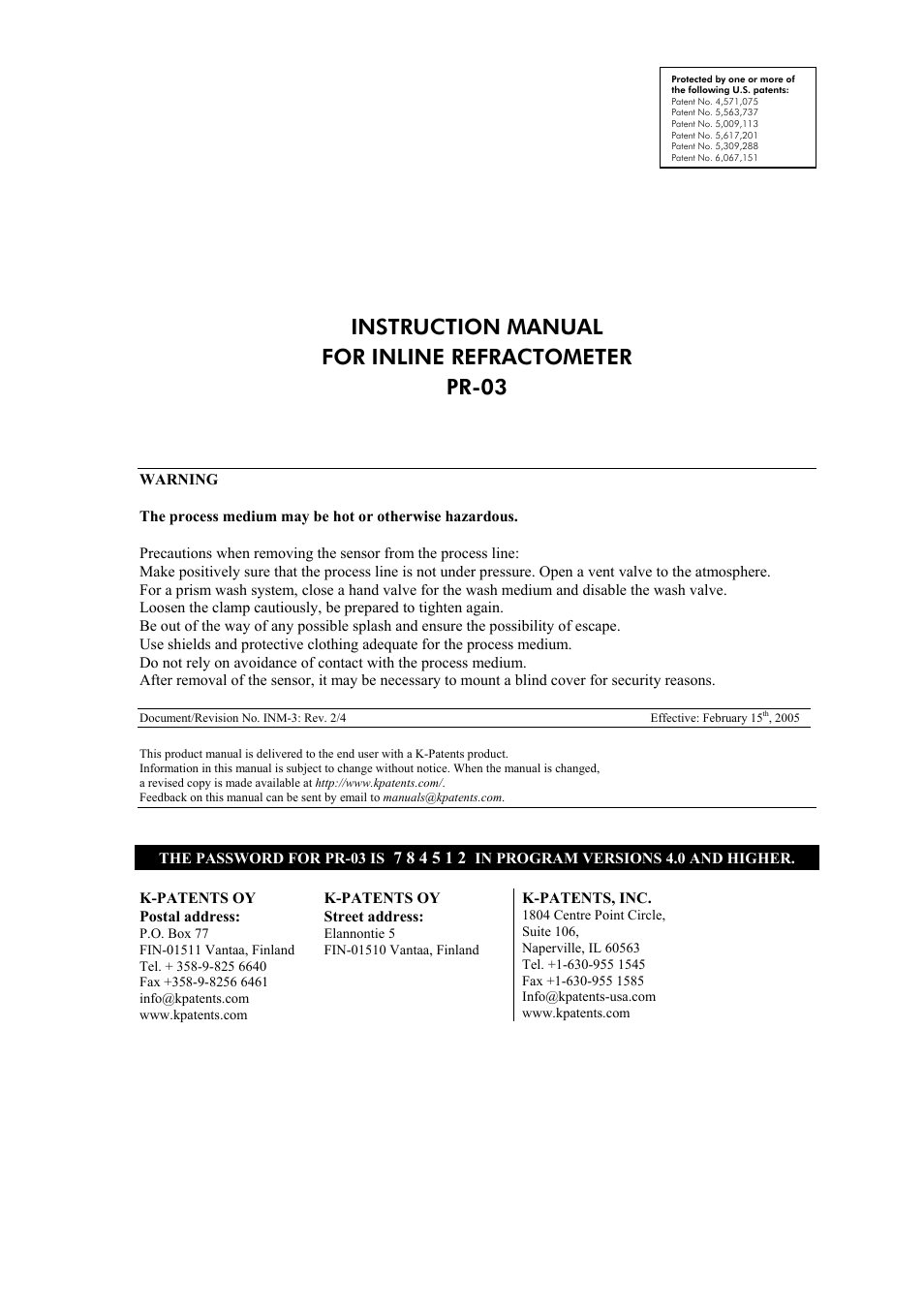 K-Patents PR-03 User Manual | 123 pages