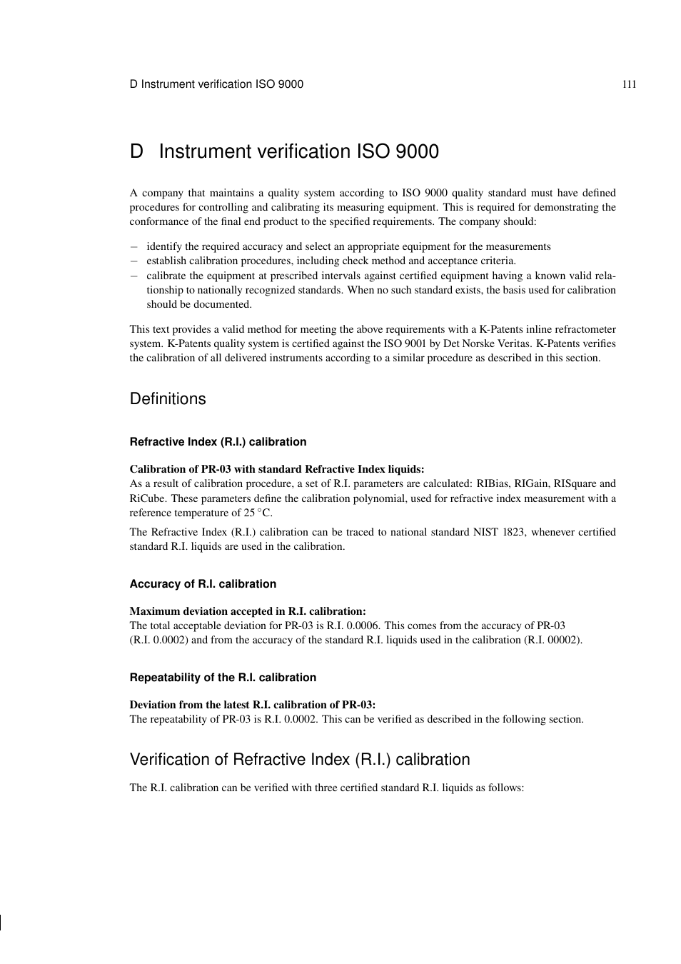 D instrument verification iso 9000, Definitions | K-Patents PR-03 User Manual | Page 117 / 123