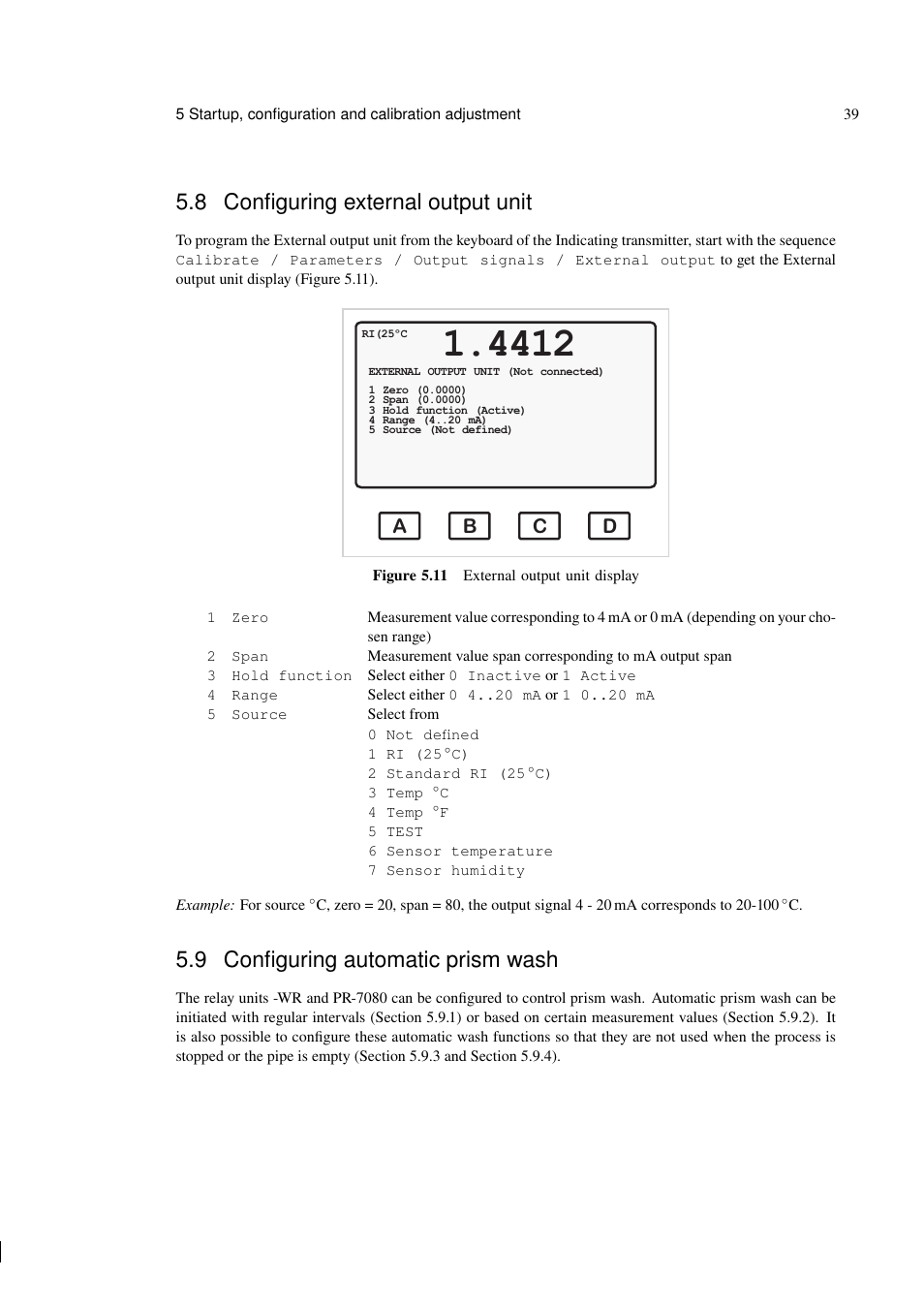 8 configuring external output unit, 9 configuring automatic prism wash, Ab c d | K-Patents PR-03 User Manual | Page 45 / 123
