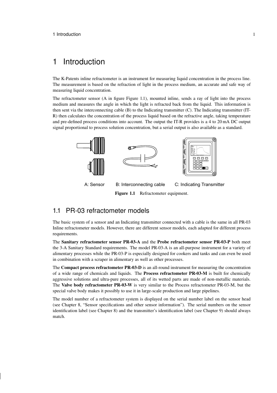 1 introduction, 1 pr-03 refractometer models, 1 introduction 1 | K-Patents PR-03 User Manual | Page 7 / 123