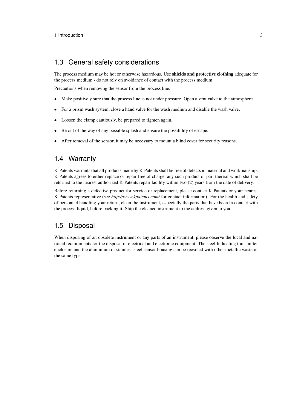 3 general safety considerations, 4 warranty, 5 disposal | K-Patents PR-03 User Manual | Page 9 / 123