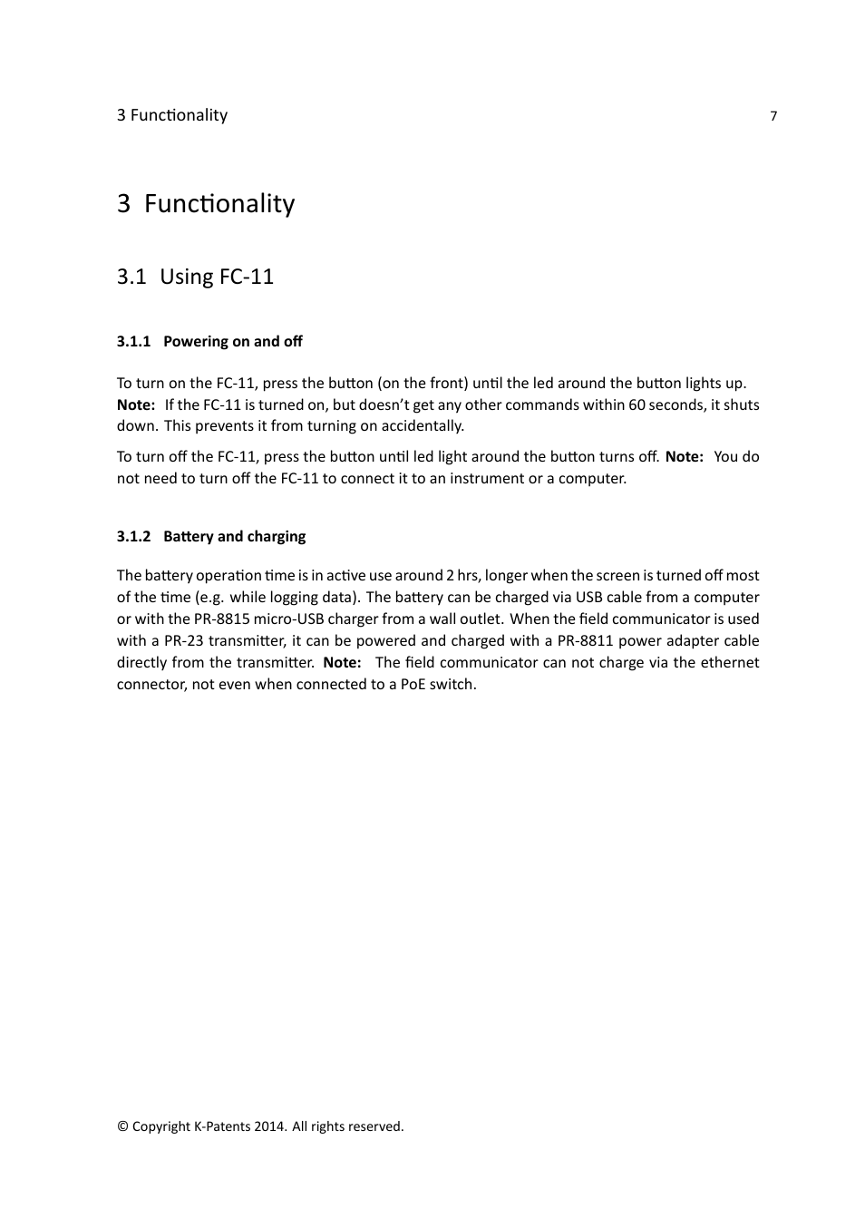 3 functionality, 1 using fc-11 | K-Patents FC-11 User Manual | Page 11 / 24