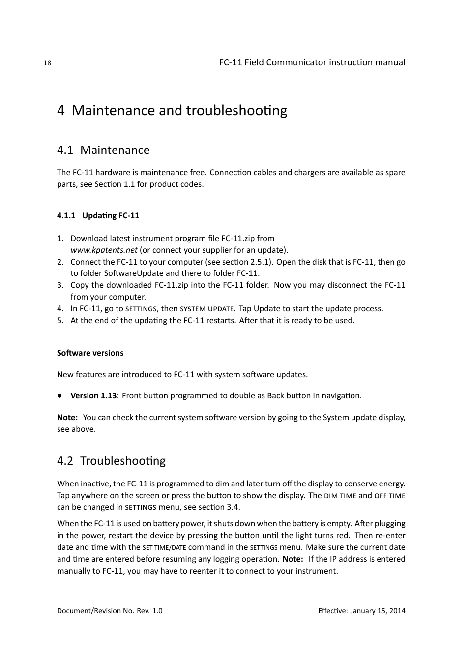 4 maintenance and troubleshooting, 1 maintenance, 2 troubleshooting | K-Patents FC-11 User Manual | Page 22 / 24