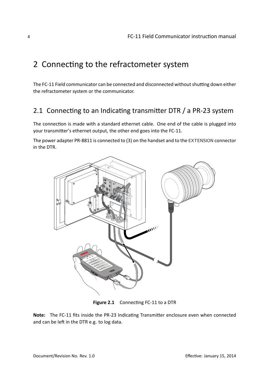 2 connecting to the refractometer system, Fc-11 field communicator instruction manual, Connector in the dtr | K-Patents FC-11 User Manual | Page 8 / 24