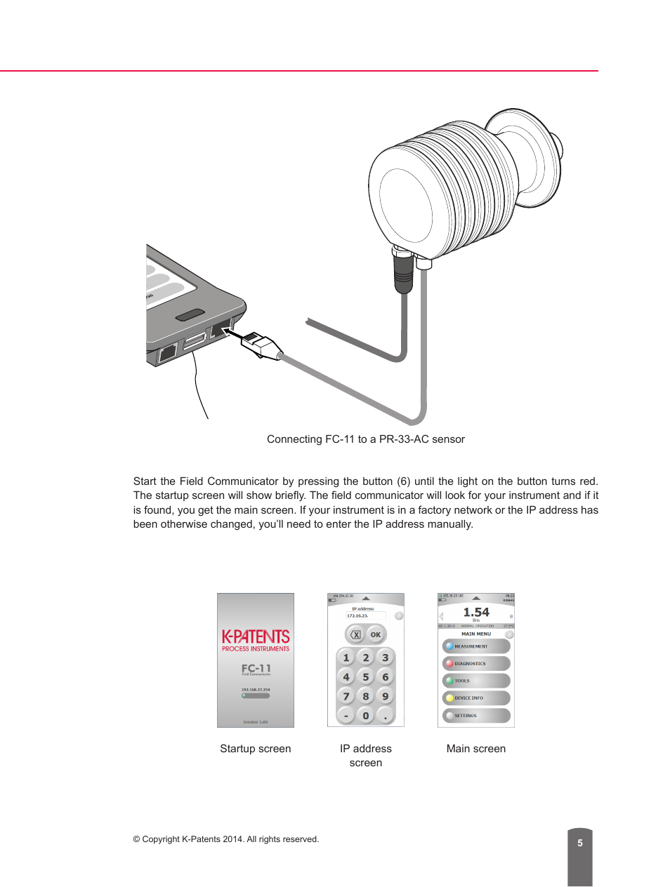 Connecting fc-11 to a pr-33-ac sensor, Copyright k-patents 2014. all rights reserved | K-Patents FC-11 Quick Stapt User Manual | Page 5 / 8
