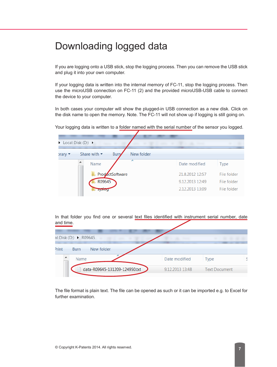 Downloading logged data | K-Patents FC-11 Quick Stapt User Manual | Page 7 / 8