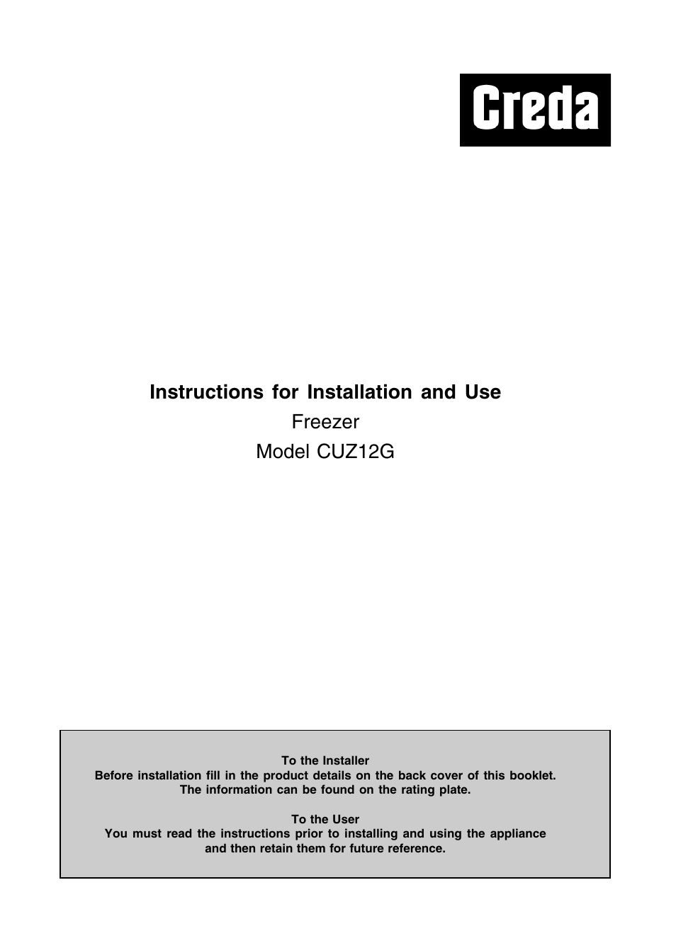 Creda CUZ12G User Manual | 12 pages