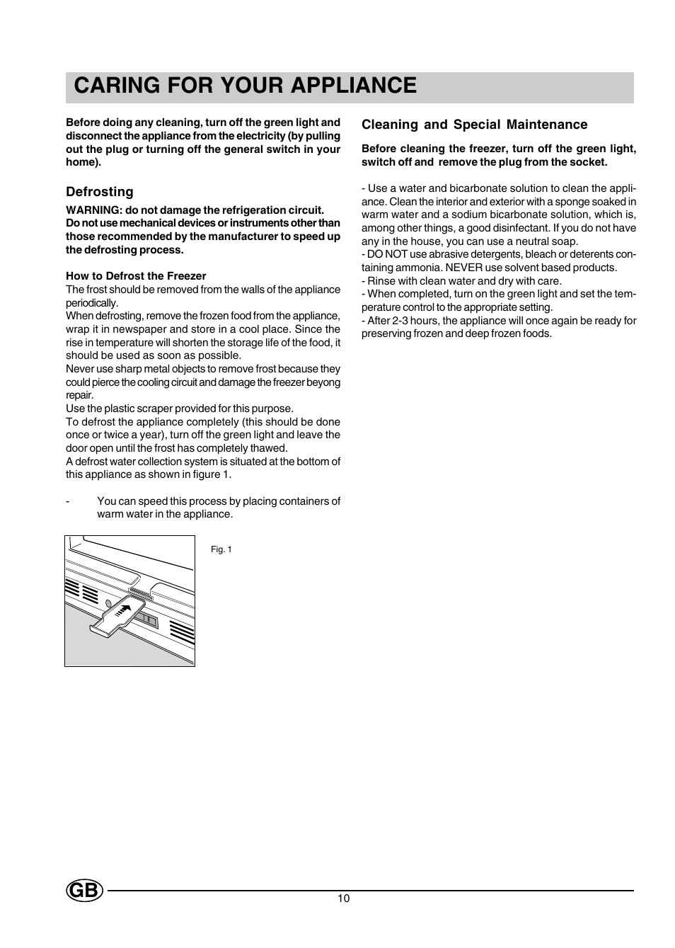 Caring for your appliance | Creda CUZ12G User Manual | Page 10 / 12