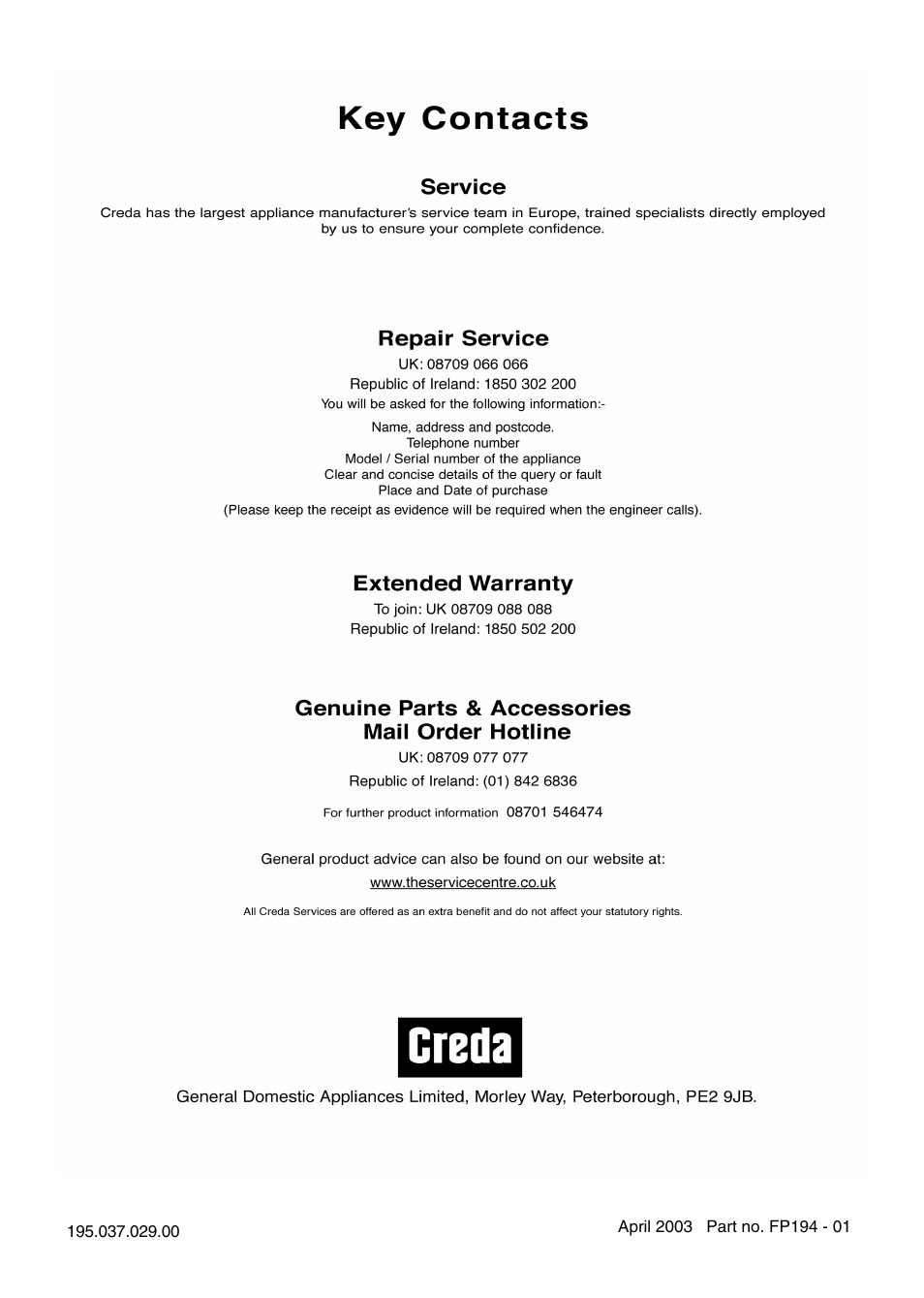 Creda CUZ12G User Manual | Page 12 / 12
