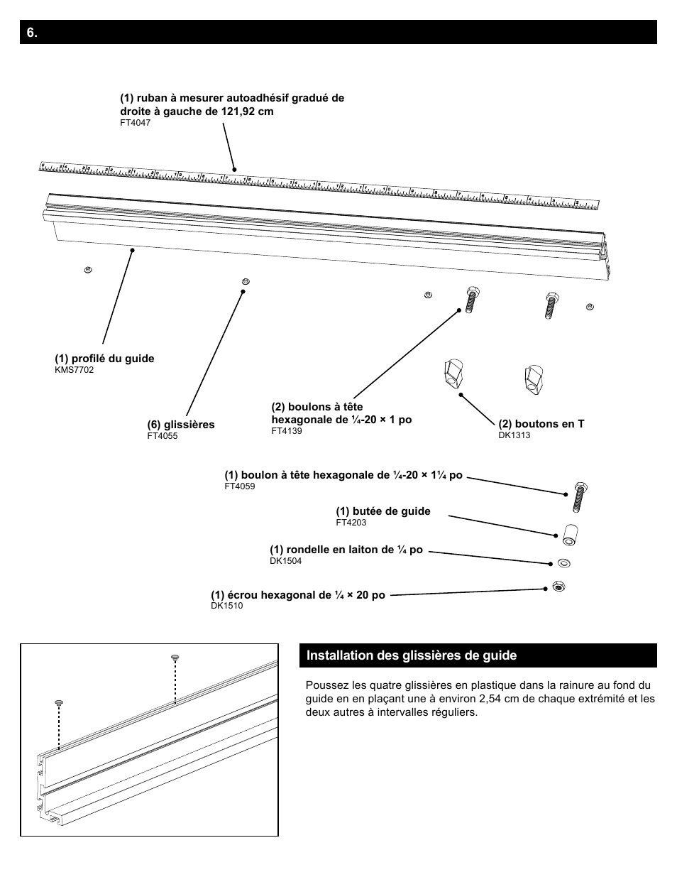 Schéma des pièces de l’assemblage du guide, Assemblage : guide | Kreg Precision Miter Gauge System User Manual | Page 18 / 36