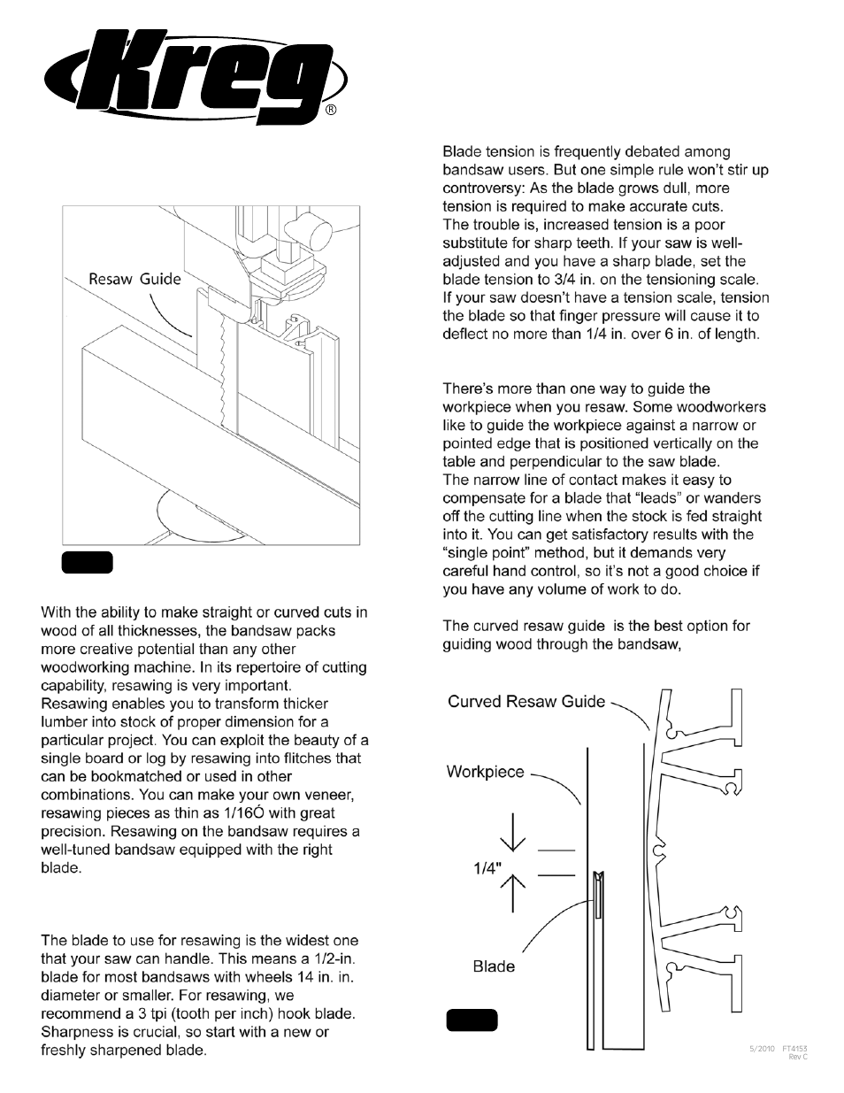 Kreg 4 1/2 Resaw Guide User Manual | 2 pages