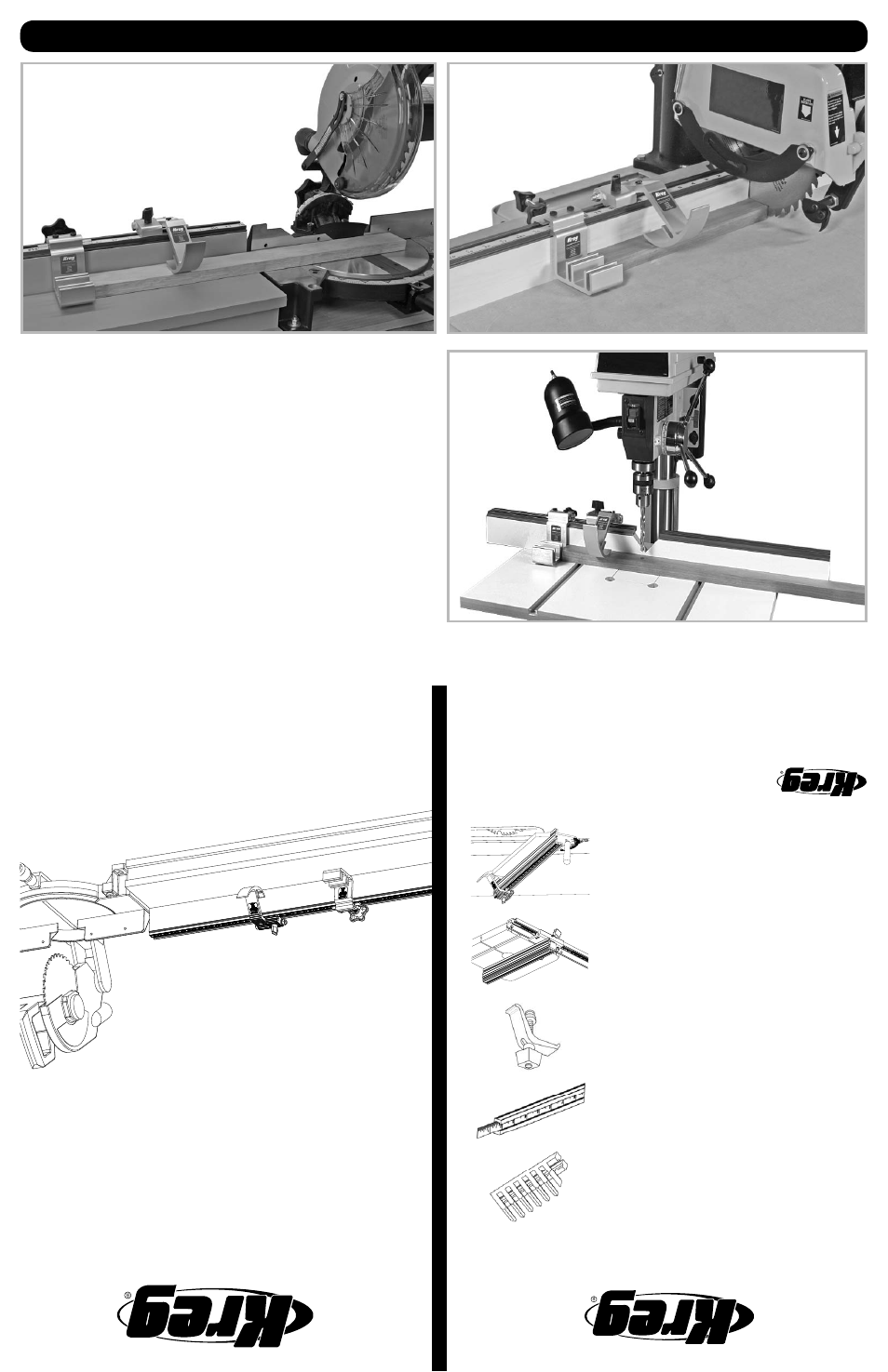 Trak & stop kit, Precision, Instructional manual | Applications for the precision trak & stop kit, Miter saw radial arm saw drill press, Other products available from kreg | Kreg KMS8000 Precision Trak & Stop Kit User Manual | Page 2 / 3