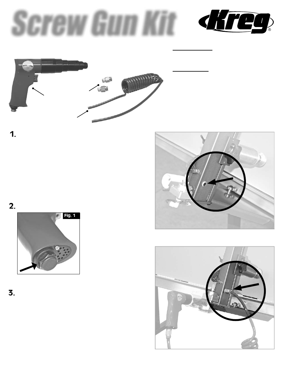 Kreg CT6066 Screw Gun & Hose Set for Framing Table User Manual | 1 page