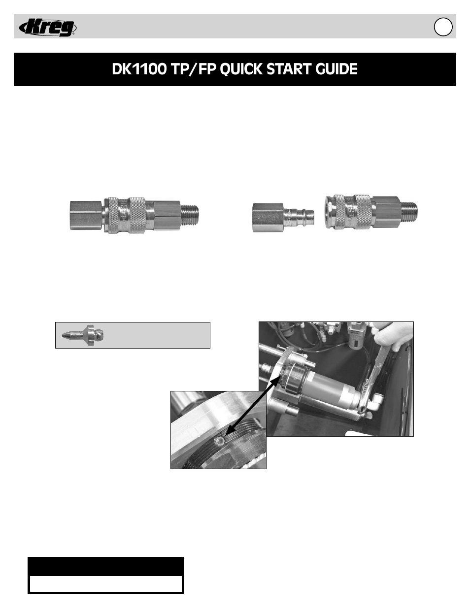 Dk1100 tp/fp quick start guide, Dk1100 tp/fp, Recommended air pressure | Pneumatic models: 120 psi | Kreg DK1100 Single-Spindle Electric Pocket-Hole Machine User Manual | Page 15 / 24