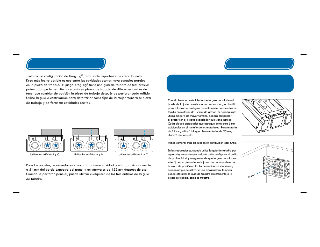 Ubicación de las cavidades ocultas, Reparaciones | Kreg Jig K4 User Manual | Page 21 / 27