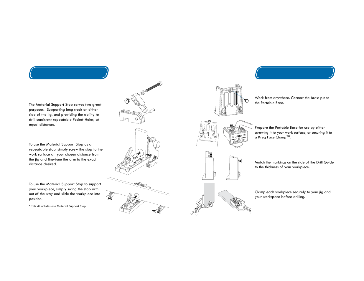 Material support stop, Portable base, Additional components | Kreg Jig K4 User Manual | Page 9 / 27