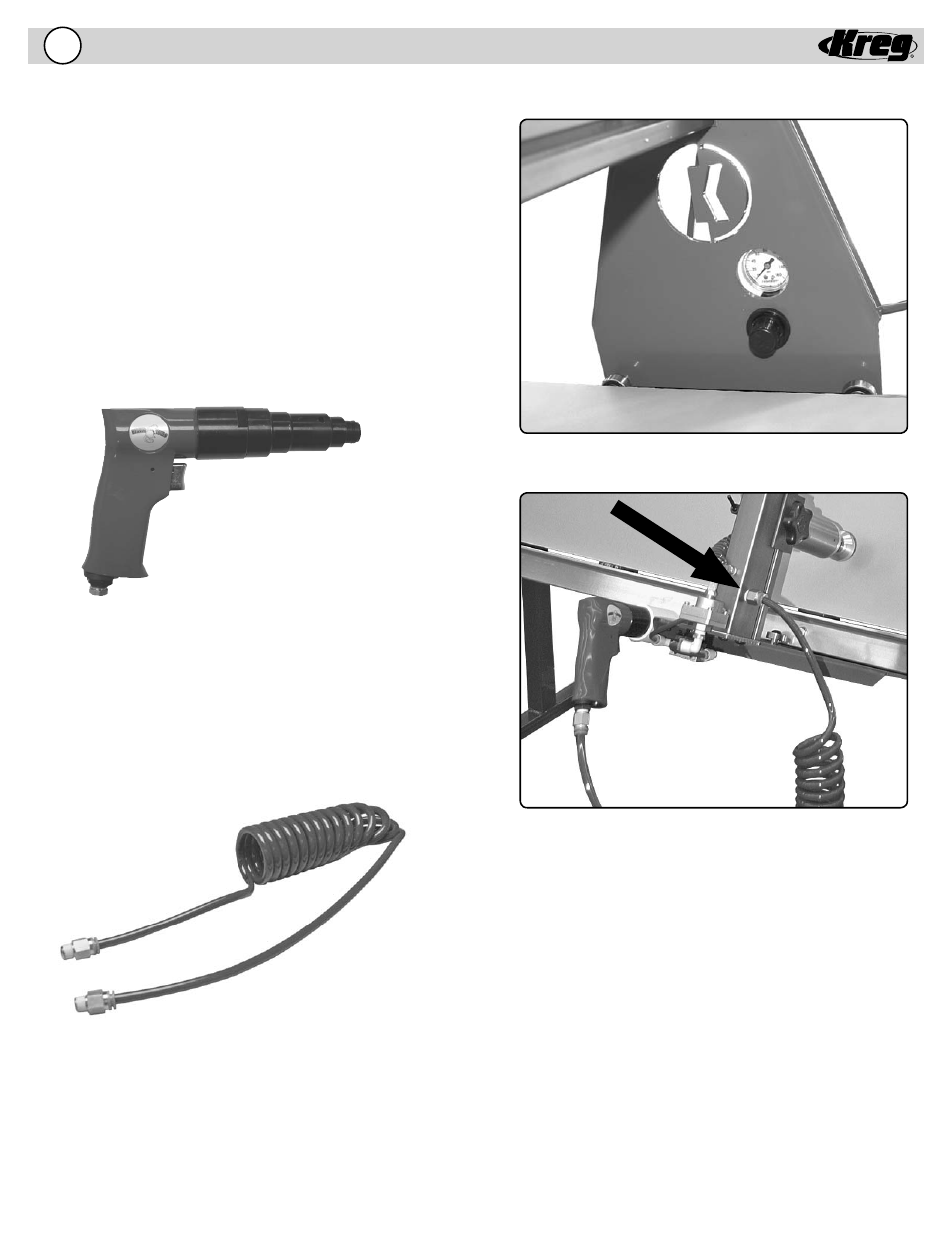 Operating instructions - optional screw gun & hose | Kreg KFT4X8 Face-Framing Table User Manual | Page 10 / 12