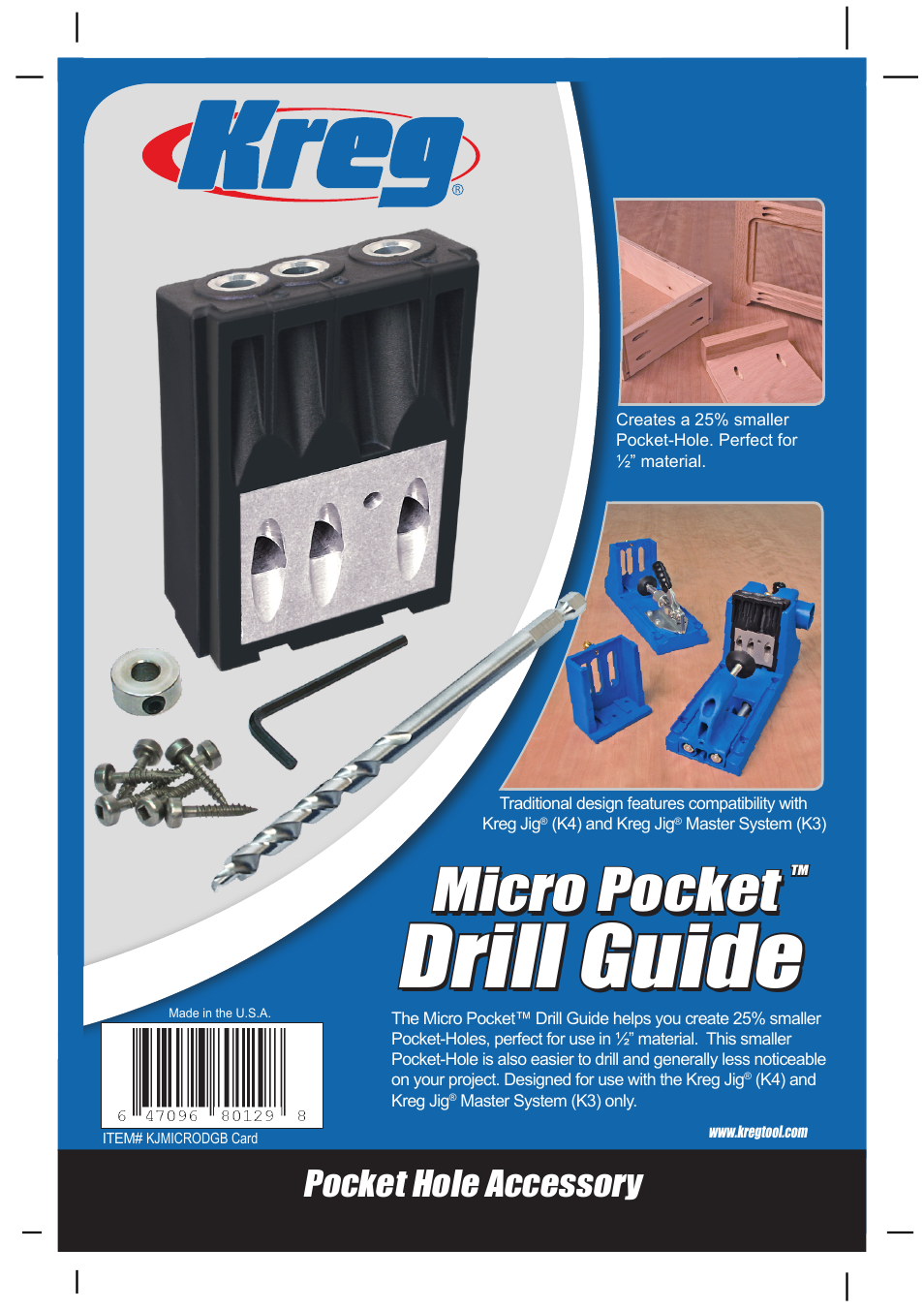Kreg KJMICRODGB Micro-Pocket Drill Guide User Manual | 2 pages