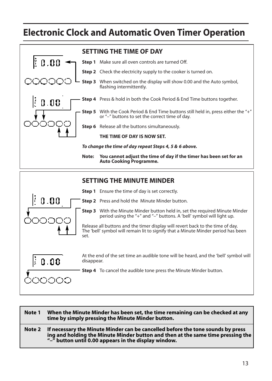 Setting the time of day, Setting the minute minder | Creda S150E User Manual | Page 13 / 44