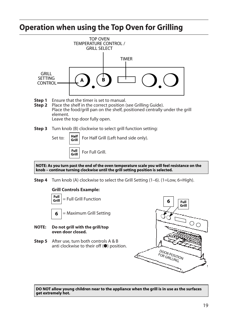 Operation when using the top oven for grilling | Creda S150E User Manual | Page 19 / 44