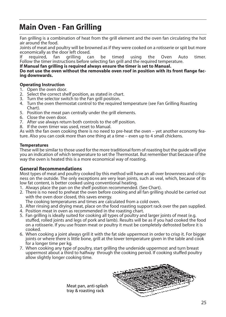 Main oven - fan grilling | Creda S150E User Manual | Page 25 / 44