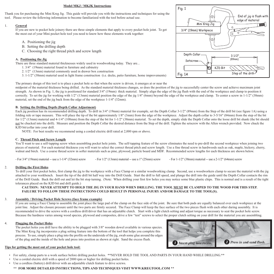 Kreg Jig Mini User Manual | 2 pages