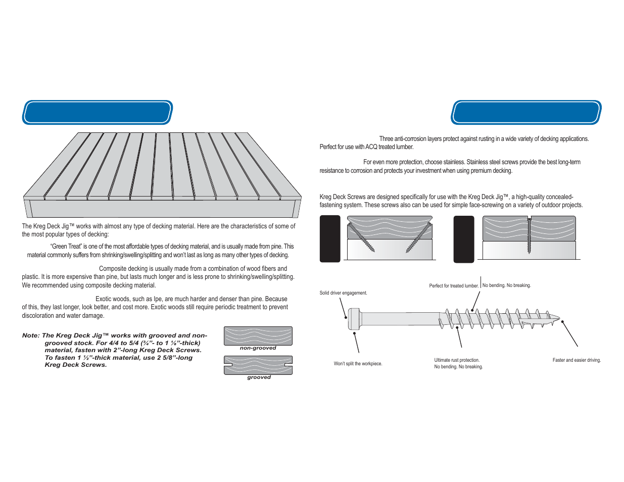 Choosing a deck, Deck screws | Kreg Deck Jig User Manual | Page 8 / 9