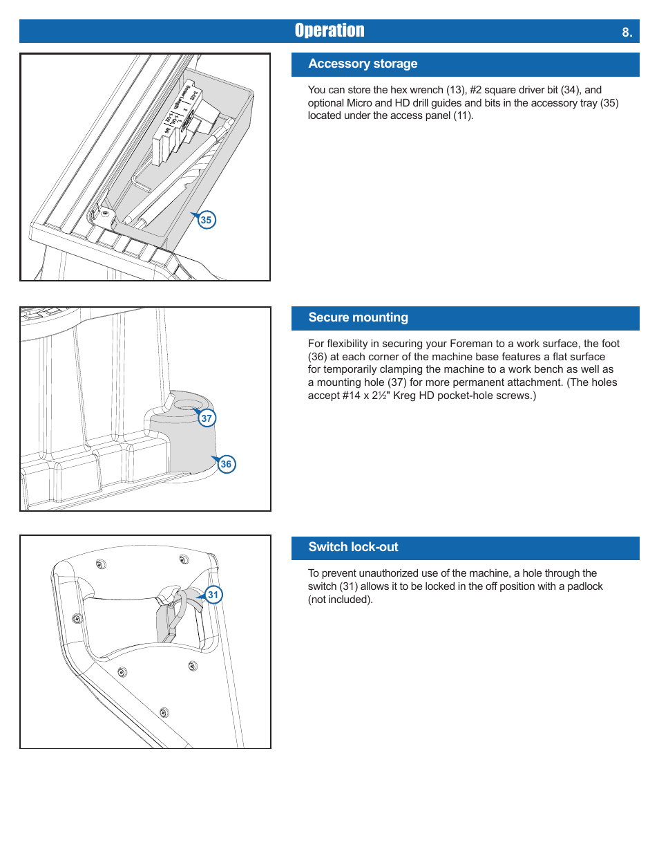 Operation | Kreg DB210 Foreman Pocket-Hole Machine User Manual | Page 11 / 44