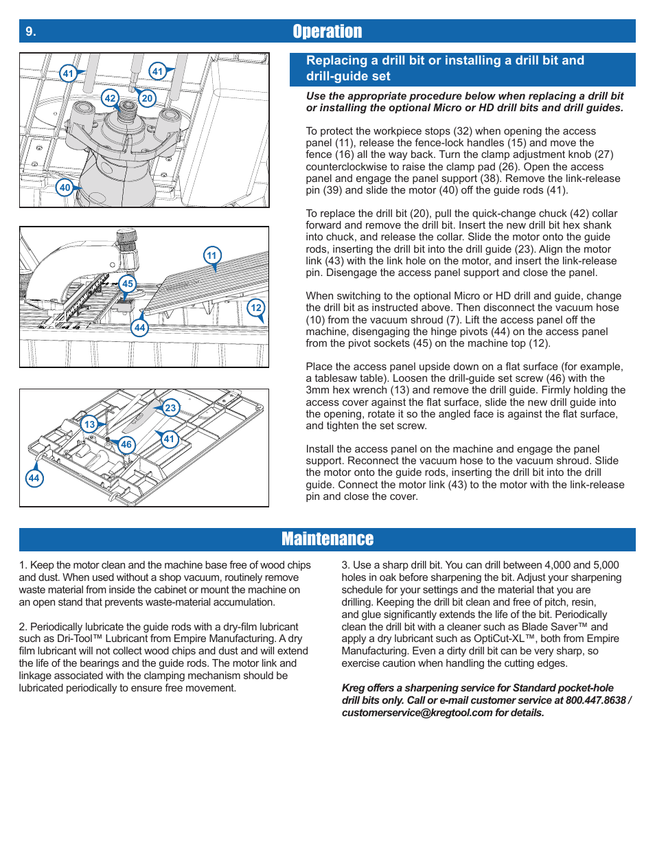 Operation, Maintenance | Kreg DB210 Foreman Pocket-Hole Machine User Manual | Page 12 / 44