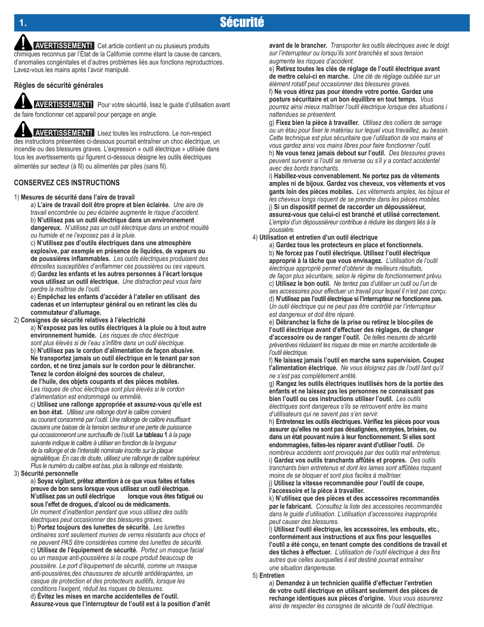 Sécurité | Kreg DB210 Foreman Pocket-Hole Machine User Manual | Page 16 / 44