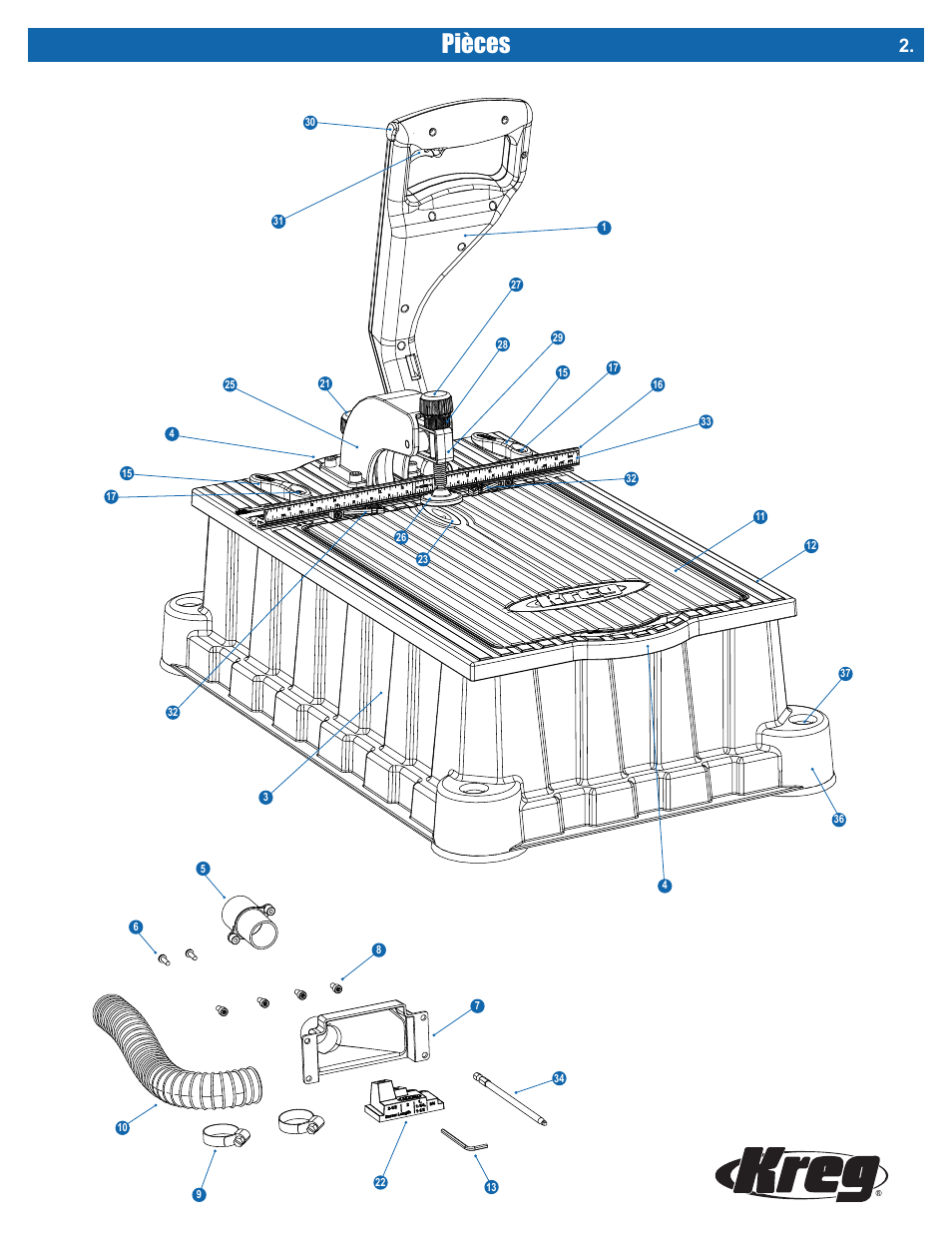 Pièces | Kreg DB210 Foreman Pocket-Hole Machine User Manual | Page 19 / 44